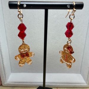 Festive Gingerbread Man Earrings with Red Beads